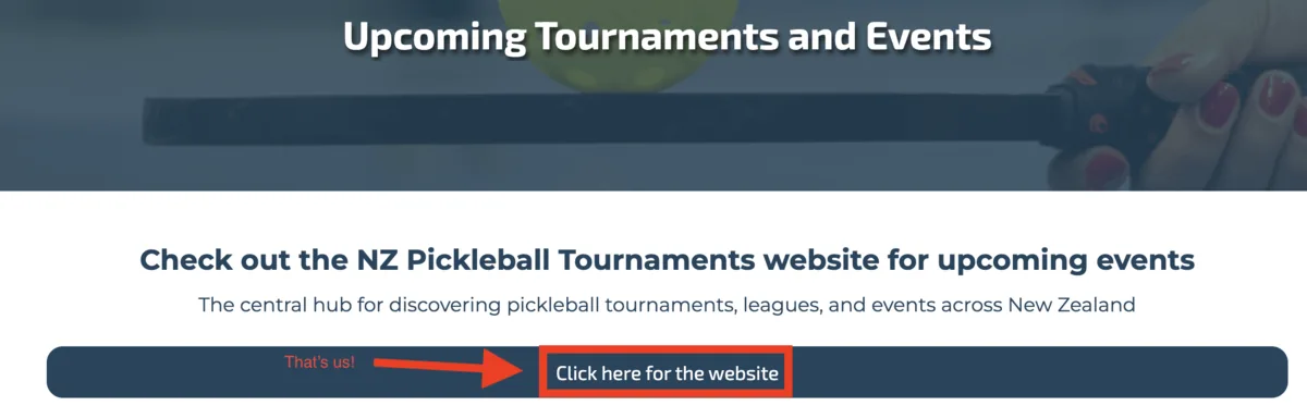NZ Pickleball Tournaments listed as the main source for upcoming tournaments and events